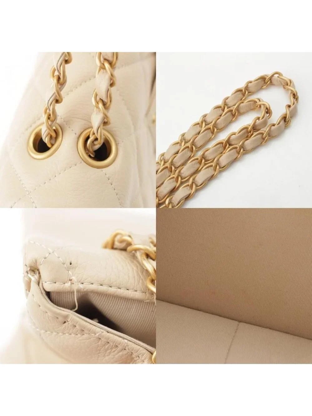Chanel Jumbo Quilted Grain Calf Caviar Leather Chain Shoulder Bag Beige